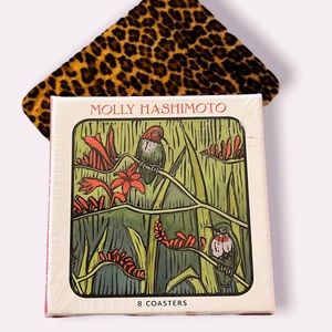 Molly Hashimoto Art Coasters Cork Backed 8 NEW Hummingbirds & Crocosmia